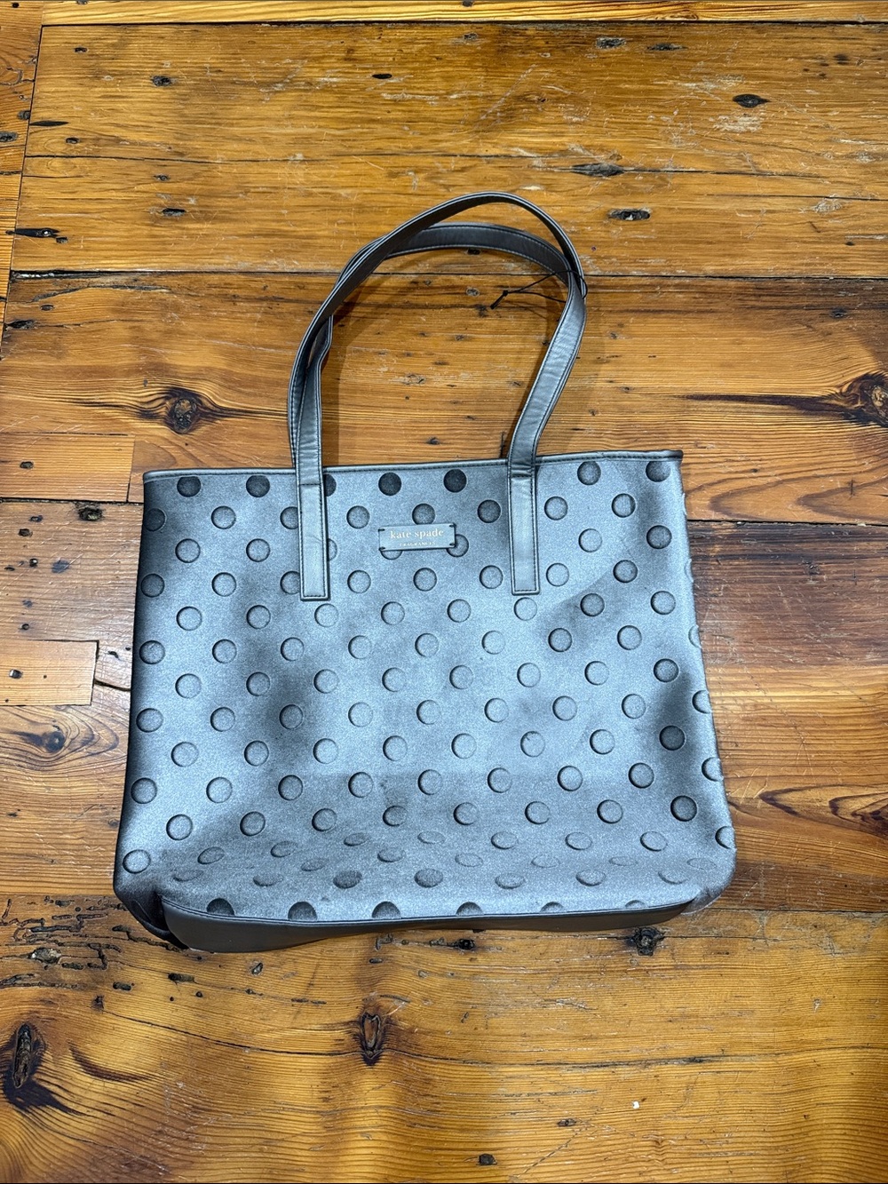 kate spade fragrances velvet Gray Polka Dot Tote with Dual Straps